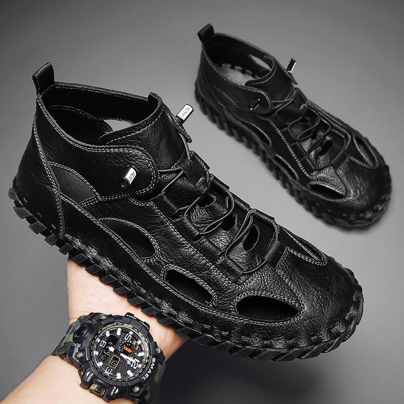 2024 Sommer Klassische Herren Hollow Out Sandalen Strandschuhe Angel-Campingschuhe Herren Freizeitschuhe Handgefertigt Weiche Sohlen