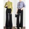 FAESSLIN Women's Minimalist Black High-Waisted Flare Dress Pants