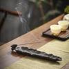 Black Pottery Lotus Leaf & Flower Ceramic Incense Holder - Creative Ruyi Buddha Design for Home Decor