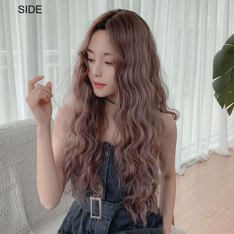 Korean and Japanese Style Women's Fashion Middle Part Wig Ladies Daily Use Natural Looking Synthetic Fiber Long Wavy Wig Without Bangs