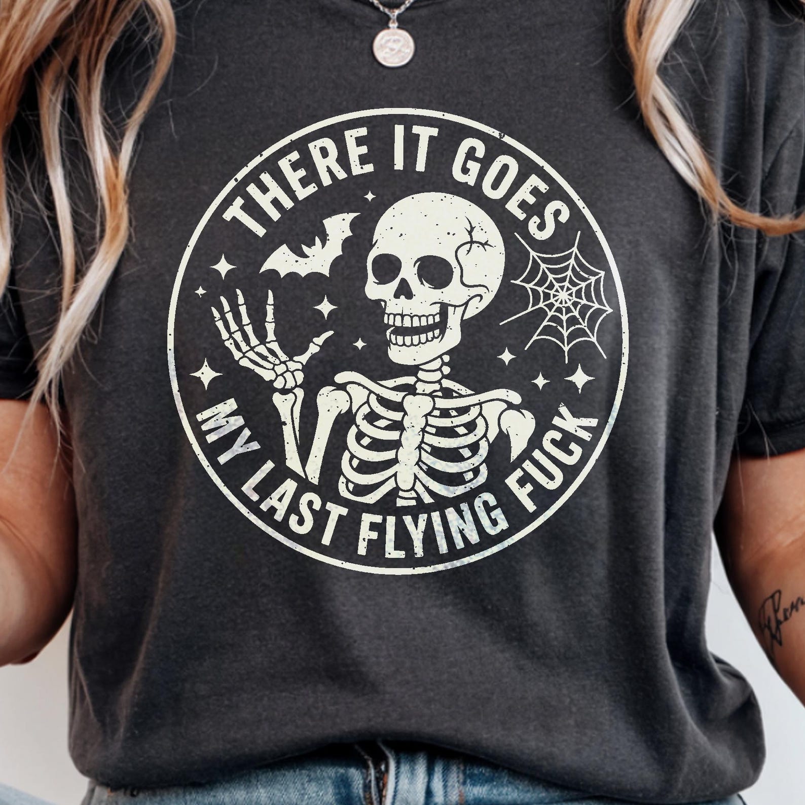 My Last Flying Fuck Skeleton T-Shirt, Sarcastic Funny Goth Tee, Dark Humor Halloween Gift, Anti-Social Spooky Season Shirt S