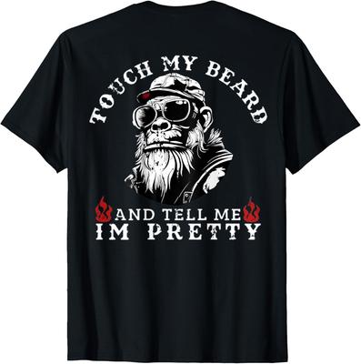 (Sul retro) T-shirt 'Toccami la barba e dimmi che sono bello Scimmia' Uomo Donna Top unisex T-shirt Uomo Donna Top