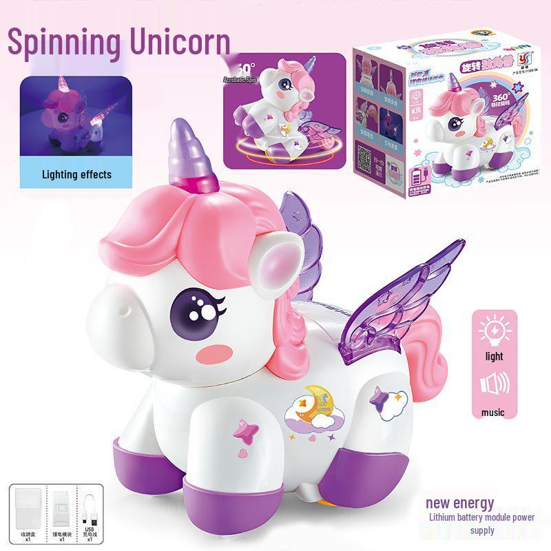 Unicorn Toy for Girls: Rechargeable Rotating Electric Light-Up with Music