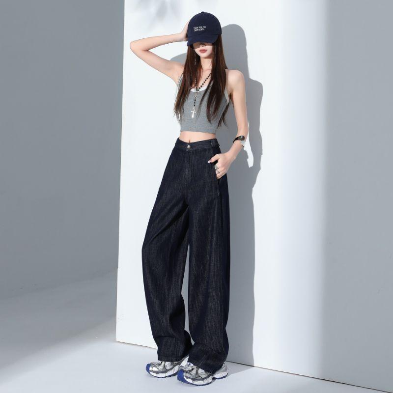 Summer Anti Fade Tencel Relaxed Hide Fat Saber Cut Scythe Casual Denim Pants Women Casual Pants Oversize Denim Trousers