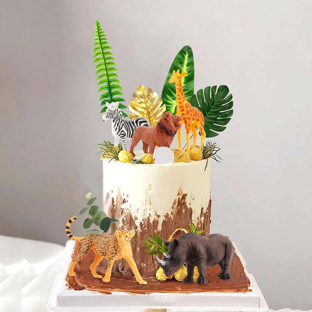 13 PCS Safari Animals Jungle Animals Cake Decoration Wild One  Palm Leaves Cake Decoration Safari Jungle Animals Party Supplies