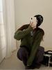 Korean Retro Color Block Stripe Zipper Hooded Knit Cardigan for Women - Autumn/Winter Loose Fit Sweater Jacket