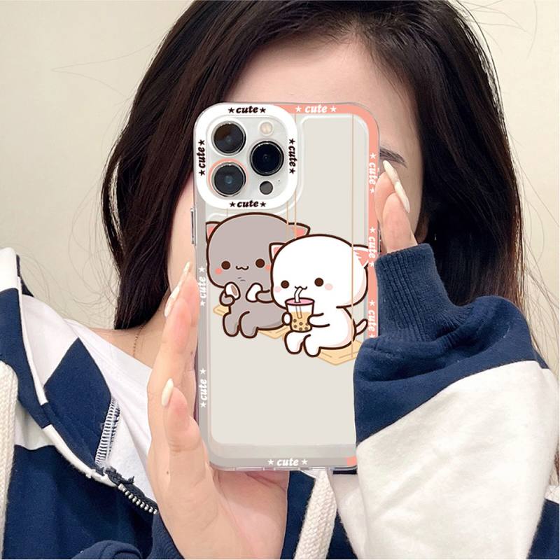 Peach Cat Cute Cartoon Phone Case for iPhone 11 12 13 Mini Pro Max 14 Pro Max Case Shell
