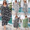 Plus Size Womens Beach Dress Cover Up European American Style Cotton Print Loose