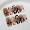 10Pcs Dark Sweet 3D Butterfly Floral Handmade Fake Nails Mid Length Ballet Acrylic Press On Nails For Women