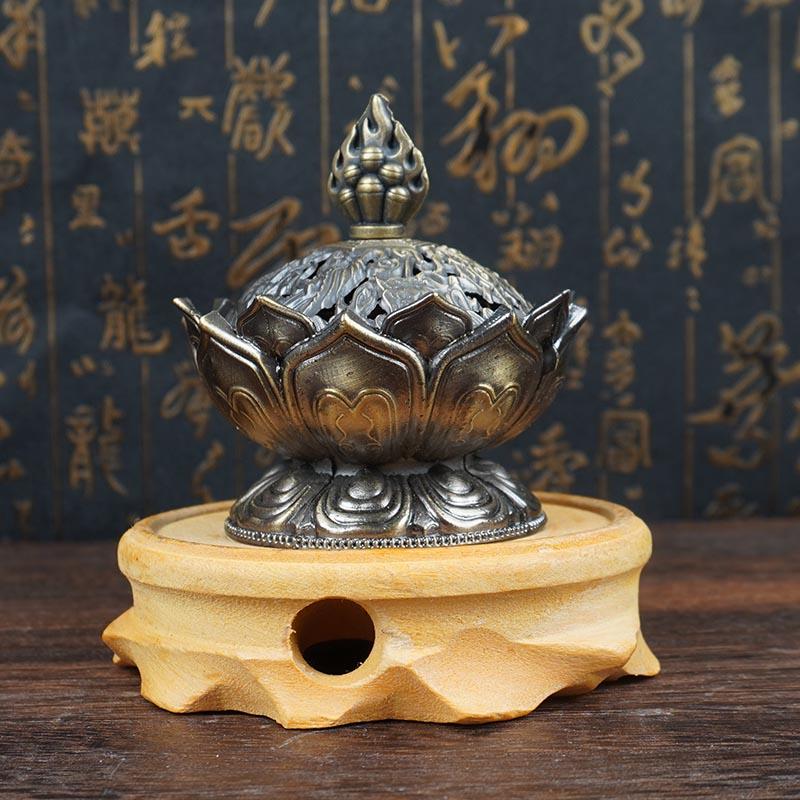 Lotus Flower Incense Burner Buddhi Buddha Holder Brass Mini Censer Incense Metal Craft Home