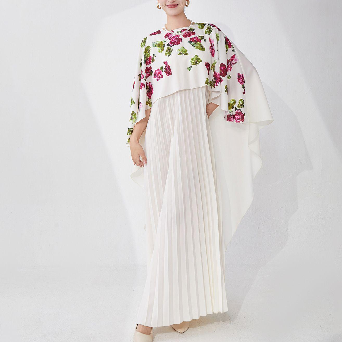 

Trendy Long Pleated Plus Size Muslim Robe Dress for Women One Size абрикосовий