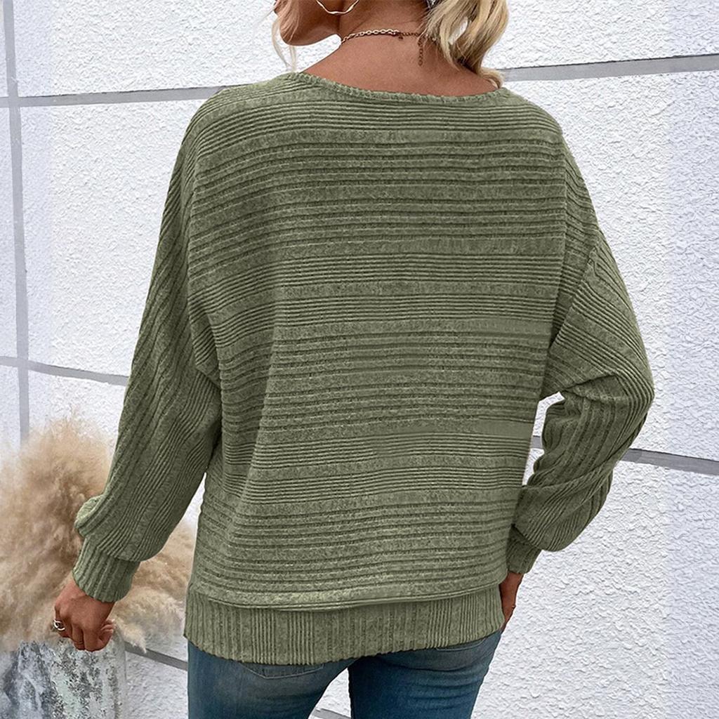 Women's Fashionable Solid Color Round Neck Long Sleeved Casual Pullover T-shirt Top