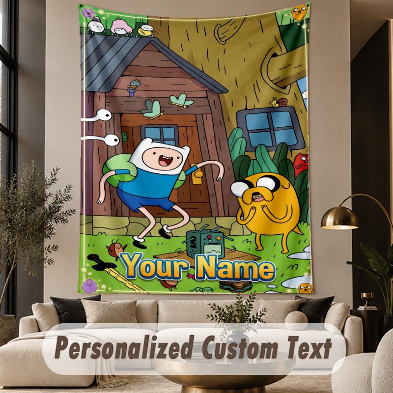 Custom Text Printed Tapestry Adventure Time cartoon Pattern Large Wall Hanging Indoor Room Decor