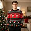 2026 Christmas Knit Sweater Women Men Loose Fit Round Neck Colorblock Jacquard Pullover Winter