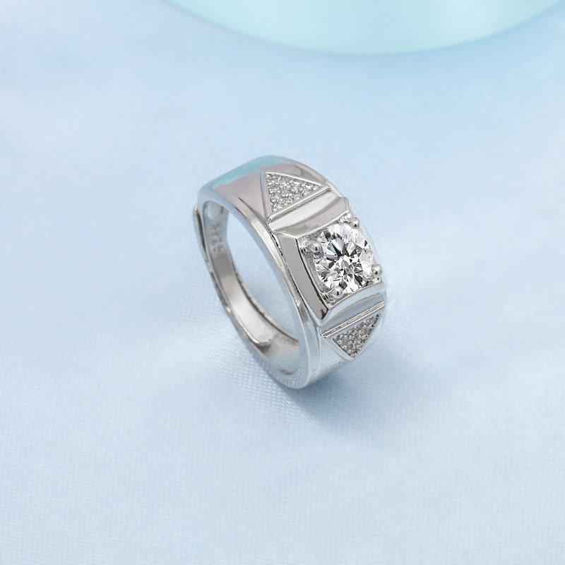 925 Sterling Silver Rings for Men Shining Crystal Adjustable Size Fashion Gifts Engagement Wedding High Quality Jewelry