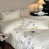 3pcs Elegant Embroidered Orchid Duvet Cover Set (1*Duvet Cover + 2*Pillowcase, Without Core), Lace embroidery Bedding Set