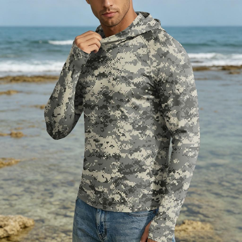 Men 50 Plus Sun Hoodie Long Sleeve Lightweight Quick Dry Hooded Shirt for Outdoor Activities