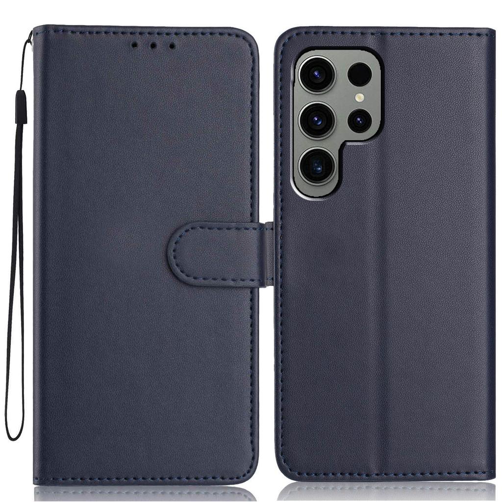 For Samsung Galaxy S24 Ultra Wallet Case with Strap/Multiple Card Slots Solid Color Leather Stand Phone Cover