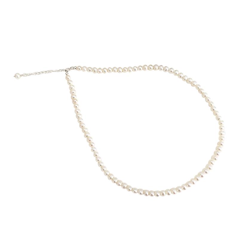 

Ожерелье с ключицей из натурального пресноводного жемчуга, овальная бусина из серебра 925 пробы, милые, легкие, роскошные и нишевые женские модные высококачественные серебряные украшения 43cm