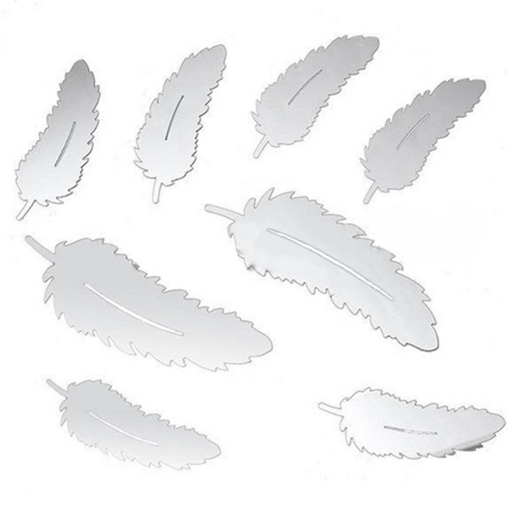 8 Pcs/Set Feather Plume 3D Mirror Wall Sticker For Living Room Art Home Decor Vinyl Decal DIY Acrylic Sticker Mural Wallpaper
