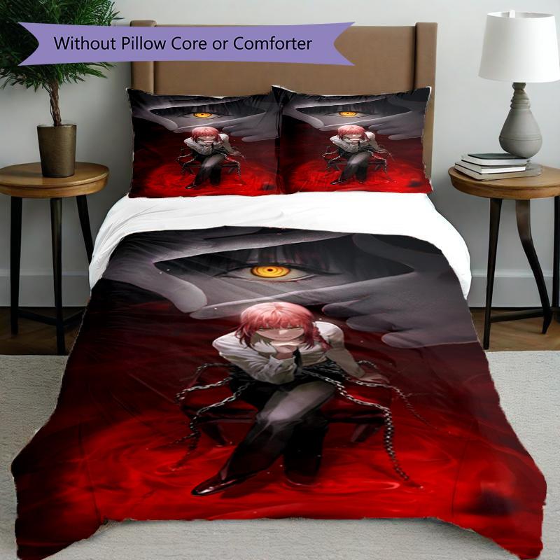 3-teiliges Bettbezug-Set (1 * Bettbezug + 2 * Kissenbezug, ohne Kern), Makima Chainsaw Man Druck Bettwäsche Set, Schlafzimmer Dekoration, Ganzjahres, Geburtstagsgeschenk