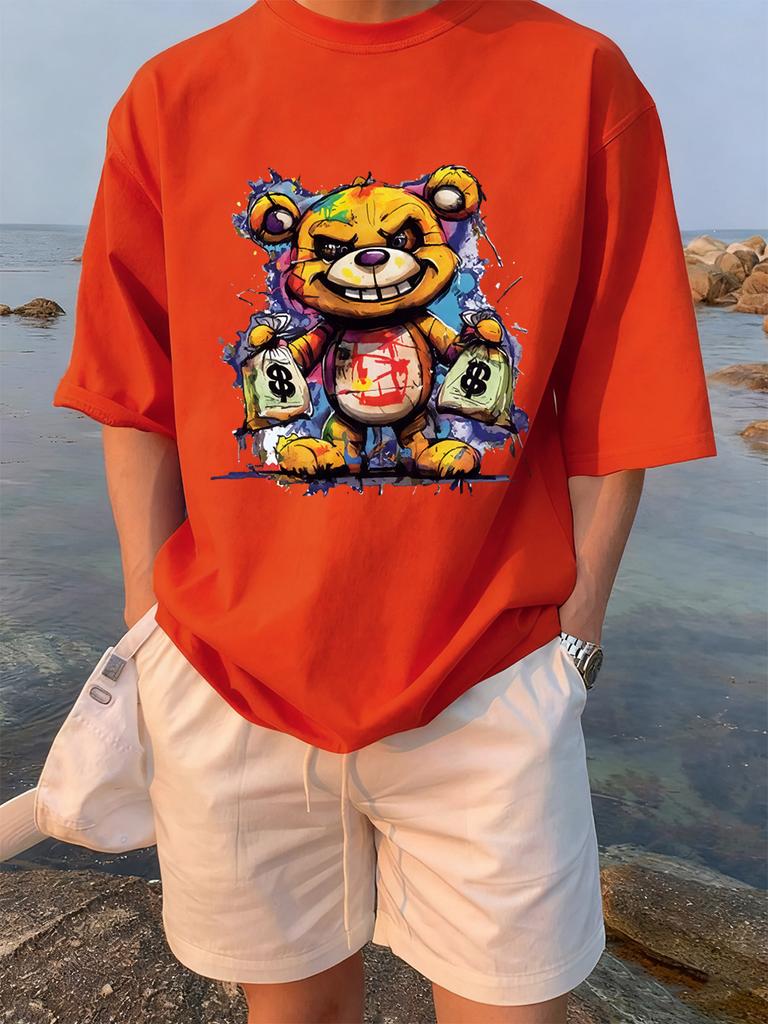 Colorful Bear Holding A Money Bag Printing TShirts Womens Summer Cotton T Shirt Loose ONeck Soft Tops Casual Womans Clothes
