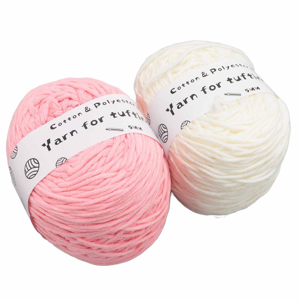 2 Rolls Tufting Yarn Milky White Pink 0.2in Wide Elastic Shrink Resistant Cotton Carpet Knitting Yarn for Handicraft DIY