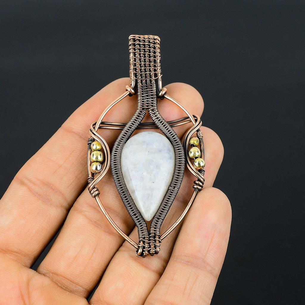 Moonstone 999 Copper Wire Wrapped Pendant, Handmade Gemstone Pendant, Gift For Mom Antique Jewelry