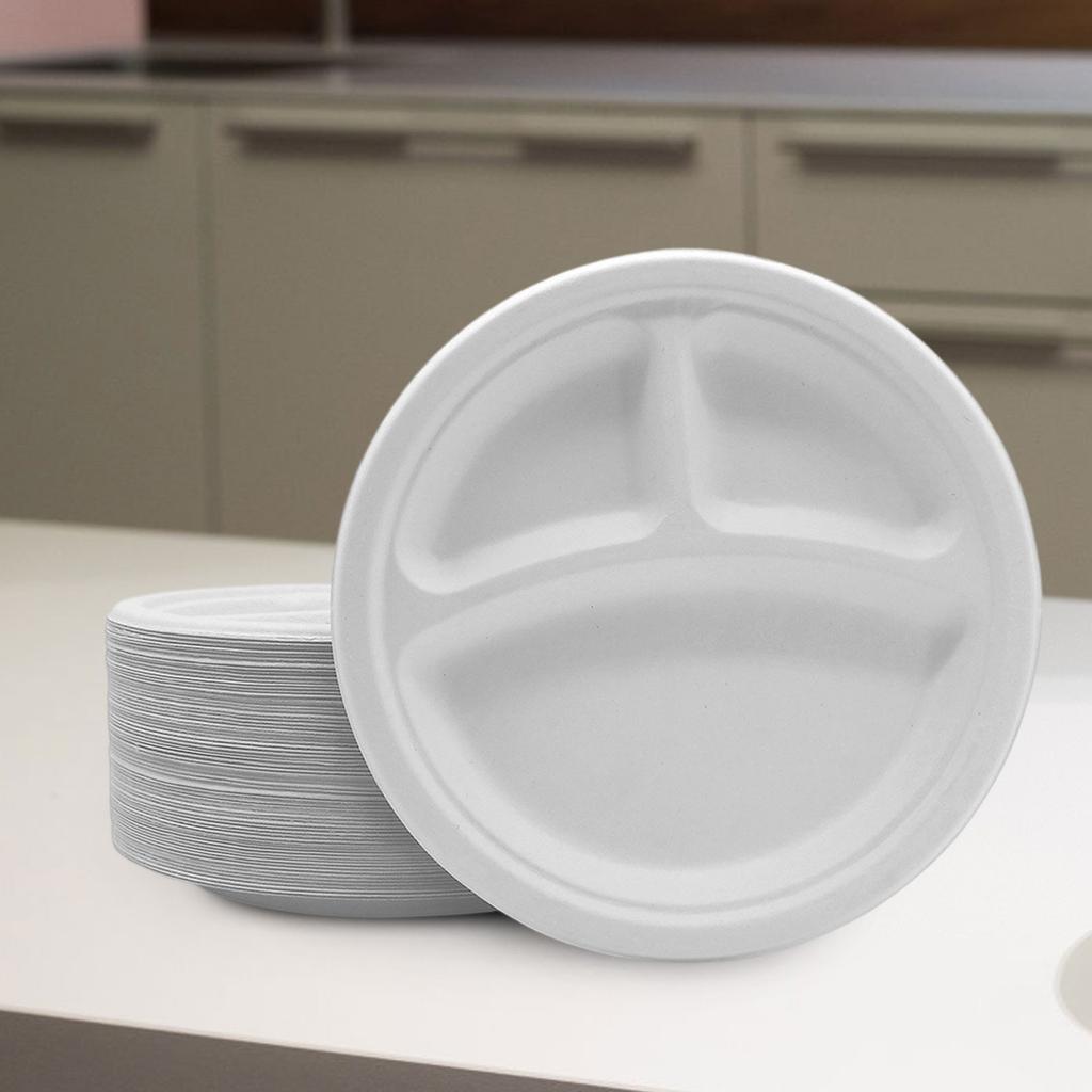 Disposable Dinner Plates, Thickened Food-grade Tableware, Round Snack Plates, Barbecue Plates, Buffet Paper Plates, Three-grid Paper Plates