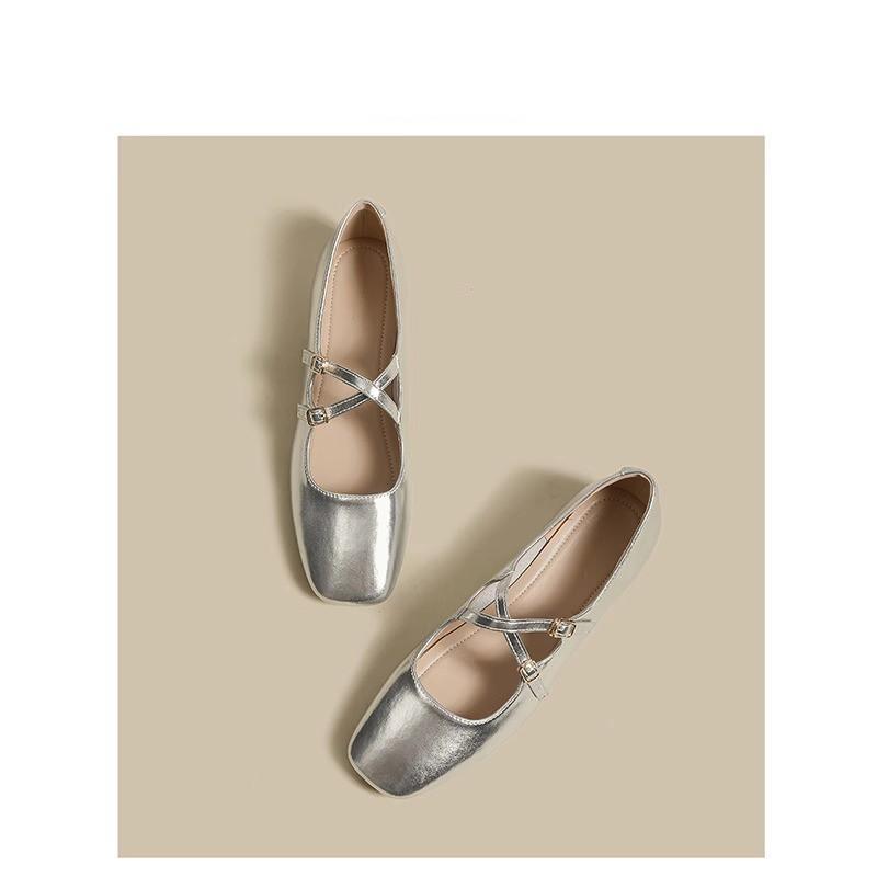 French Mary Jane Women's Shoes 2025 New Summer Small Leather Shoes Light Mouth Low Heel Temperament Popular Ballet Silver Shoes