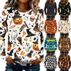 Women's Flannel Long Sleeve T-Shirt with Halloween Print Neck Casual Top