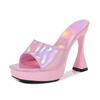 Nuove Sandali da Palco Estivi 12CM Tacco Laser Bicchieri da Vino Piattaforma Impermeabile Tacco Spesso per Donne Scarpe Luminose da Passerella