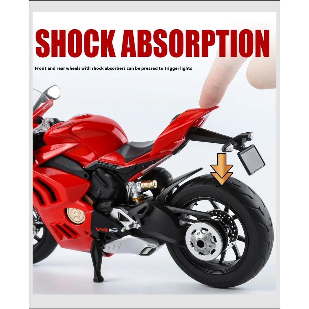 1/9 Skala Ducati Panigale V4S Off Road Motorsykkel Legering Støpt Motorsykkelmodell Lyd & Lys Skrivebordsdekorasjon Utstillingsserie Gaver