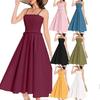 Summer Women's French First Love Style Slimming High Waist A-Line Dress Elegant Solid Color