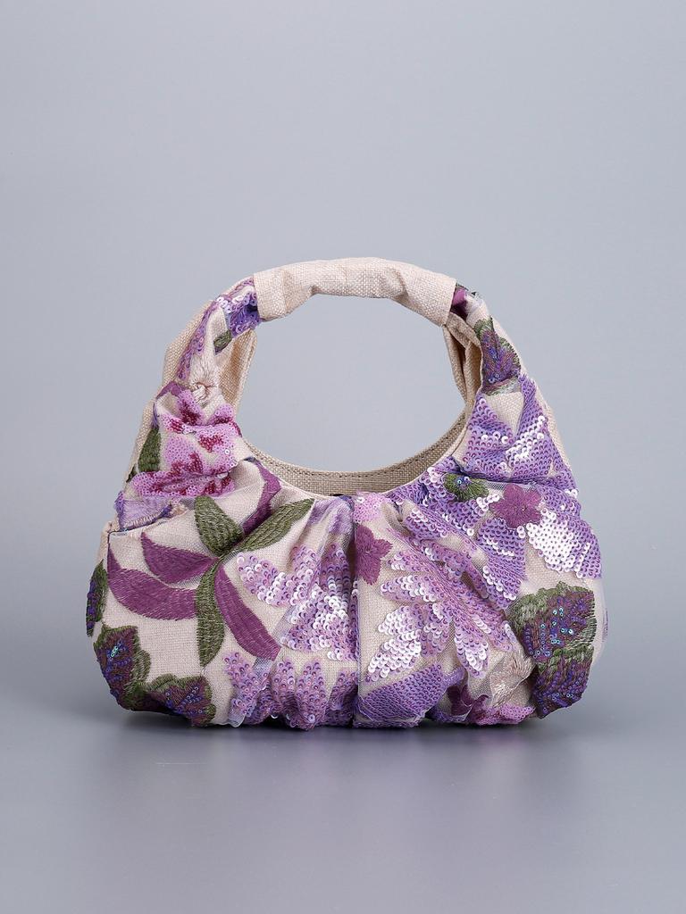 Fashion Sequins Embroidery Women Handbags Ruched Hobos Small Tote Bag Sweet Cute Flower Beach Bags Shiny Summer Bag 2025