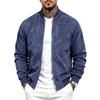Men Faux Suede Bomber Jacket Zip‑Up Baseball Collar Casual Long Sleeve Outerwear Lightweight Fall Pilot Coat