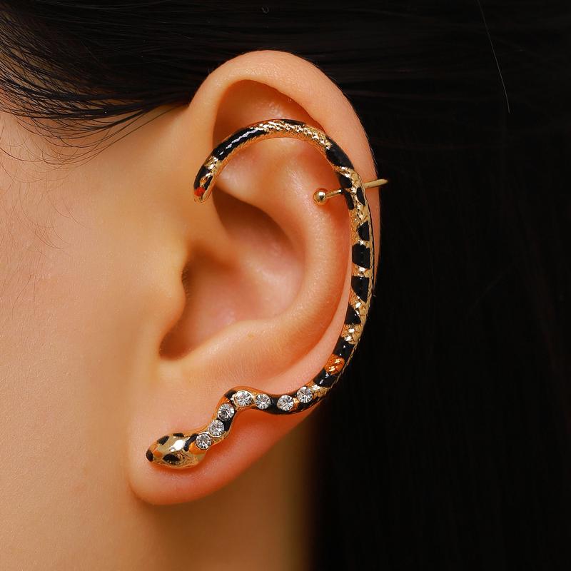 1Pc Exaggerated Metal Inlaid Zircon Leopard Print Snake Earrings for Women Men Punk Ear Hanging Stud Ear Cuff Gothic Ear Jewelry