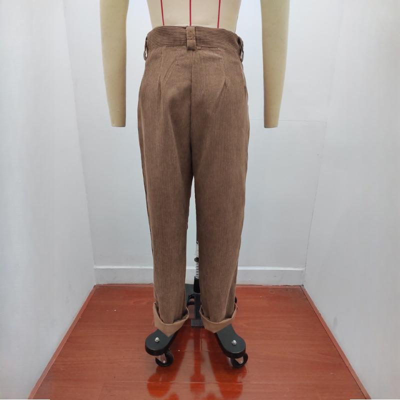 GMXIA Autumn Women's High Waist Casual Pants Solid Colour Corduroy Loose Straight Trousers