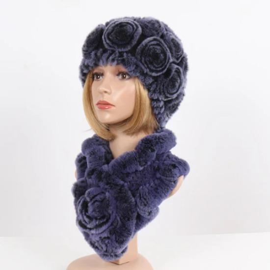 Нові Жіночі Зимові Хутряні Шапки Шарфи Набори Натуральні Теплі Справжні Шапки з Хутра Кролика Рекс Шарфи Леді В'язані Шапки з Натурального Хутра Шарф