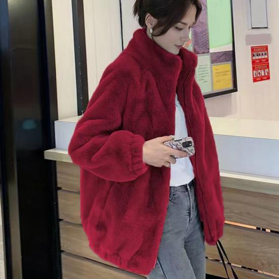 Women Coat Solid Color Double-Sided Velvet Coat with Pockets Warm Long-Sleeved Autumn Winter Outerwear
