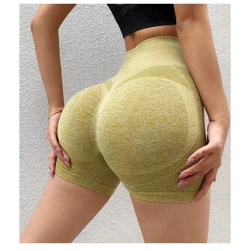 High Waist Yoga Shorts Elastic Fitness Running Shorts Women Tight Training Pants Yellow One Size