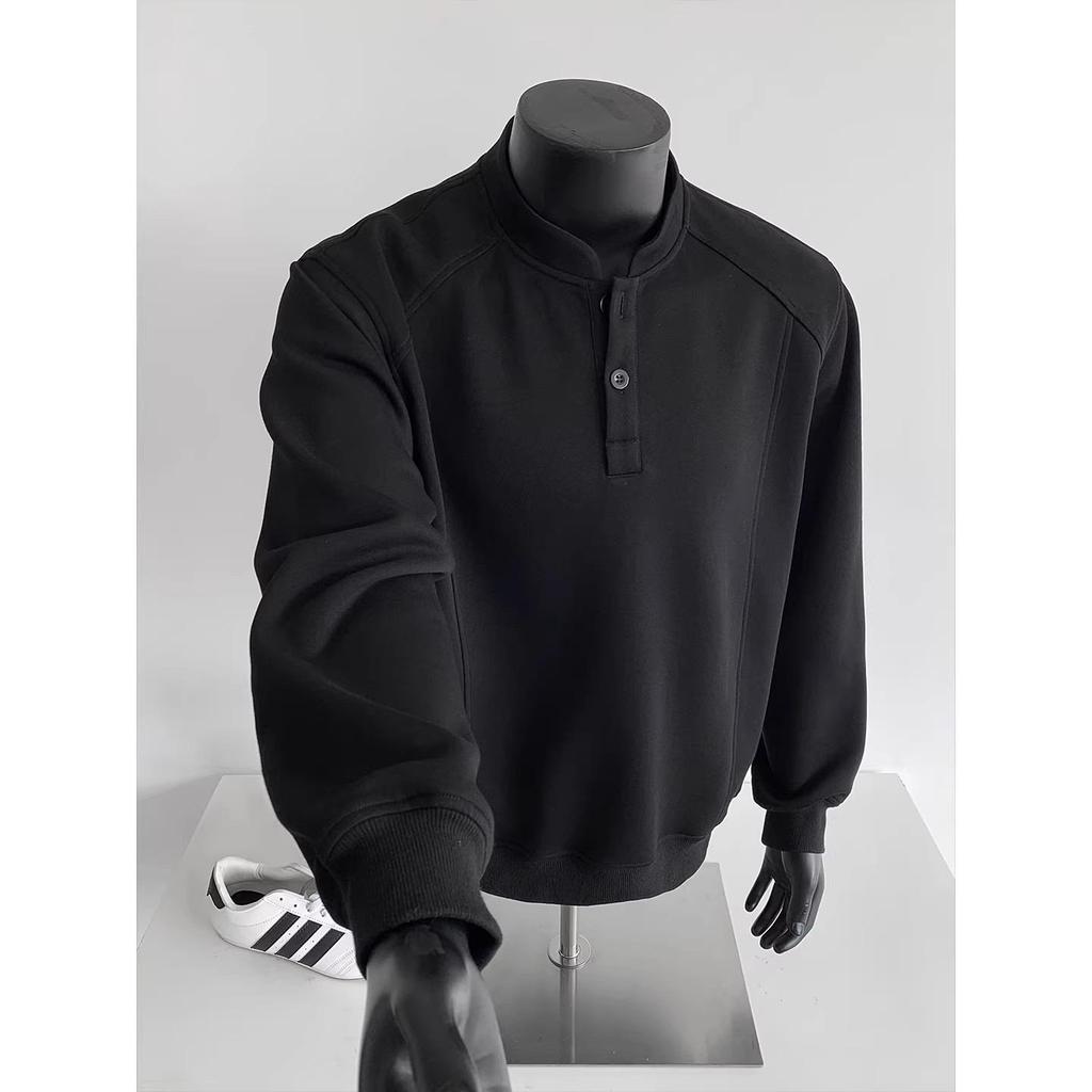 Henry Herren Halbhoher Kragen Sweatshirt: Herbst/Winter Trendiges Langarm-Oberteil, Amerikanischer Cleanfit, Ohne Kapuze.