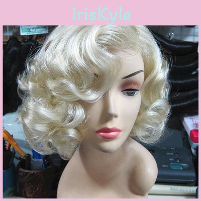 Gorąca Peruka w Stylu Cosplay Marilyn Krótkie Jasny Blond Modne Kręcone Włosy Peruki Czepek pod Perukę