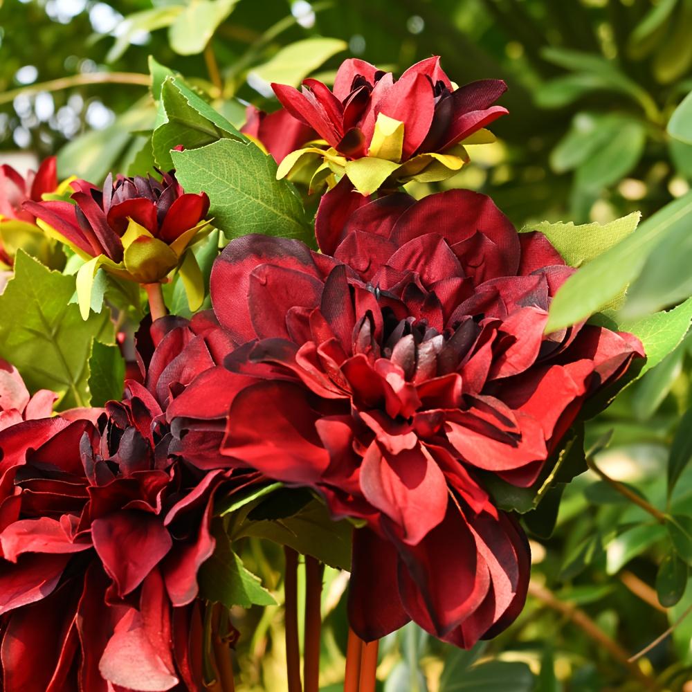 Dahlia for Indoor and Outdoor Use in Tall Vases, Artificial Flowers (merlot Red)