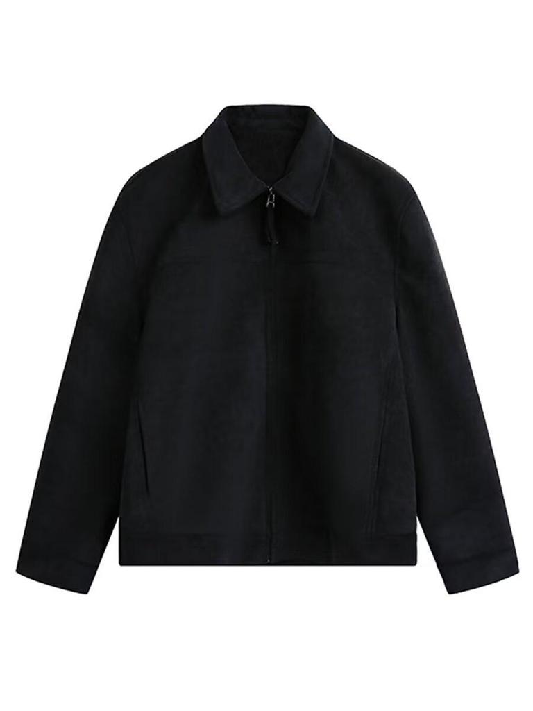 Unisex 25-Year Retro Korean Suede-Feel Dark Brown Jacket