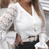BITCED Women's Spring Summer Fashion Lace Long Sleeve V-Neck Button Down Blouse Shirt