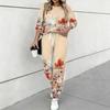 Women Floral Print Two Piece Outfit, Long Sleeve Crew Neck Top & Drawstring Jogger Pants Casual Tracksuit for Spring Autumn
