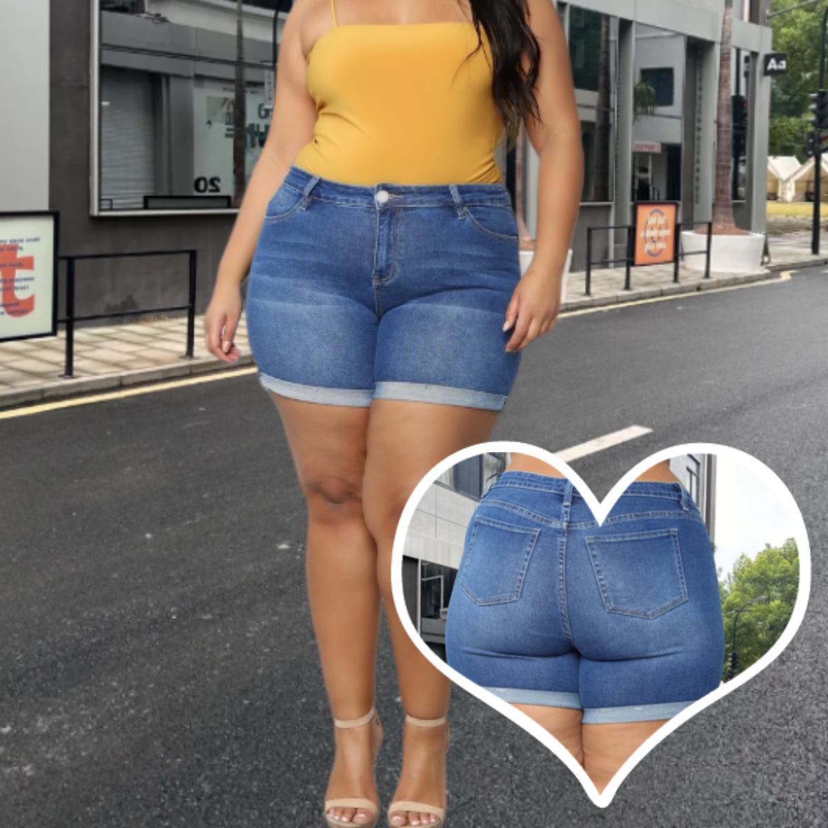 

Plus Size High-Stretch Denim Shorts - 2021 European & American Fashion 1XL королевский синий