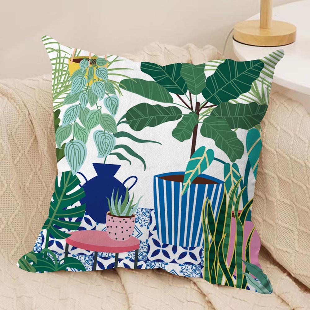 Botanical House Cushion Cover Soft Plush Fabric DoubleSided Printed Sofa Cushion Cover for All Seasons Home Decor Gift