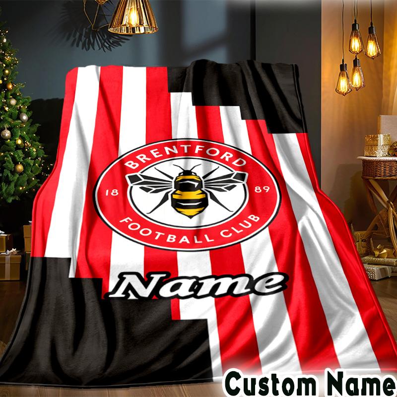 Custom Name Brentford Crest Design Throws Blanket Flannel Blankets for Couch Bed Gifts for Men Women Picnic blanket Christmas fan gifts